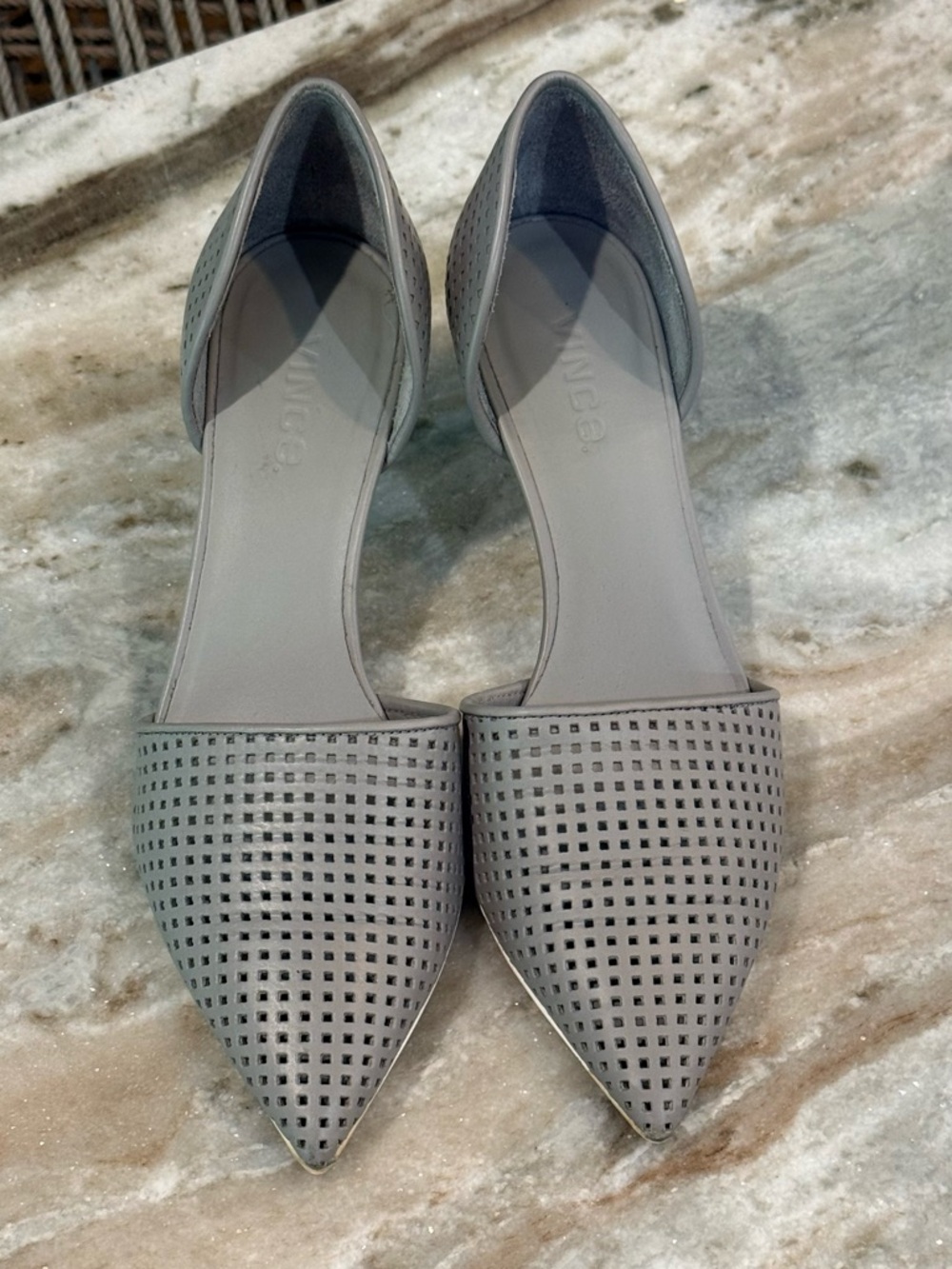 Women’s VINCE Aurelian perforated grey leather kitten heels- Size 7.5 - Picture 7 of 10